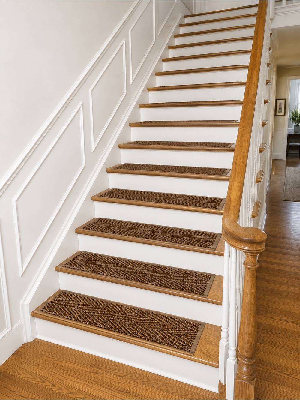 Set of 14 Boho Geometric Stair Treads 27.5x7.8 Non-Slip Brown Like New